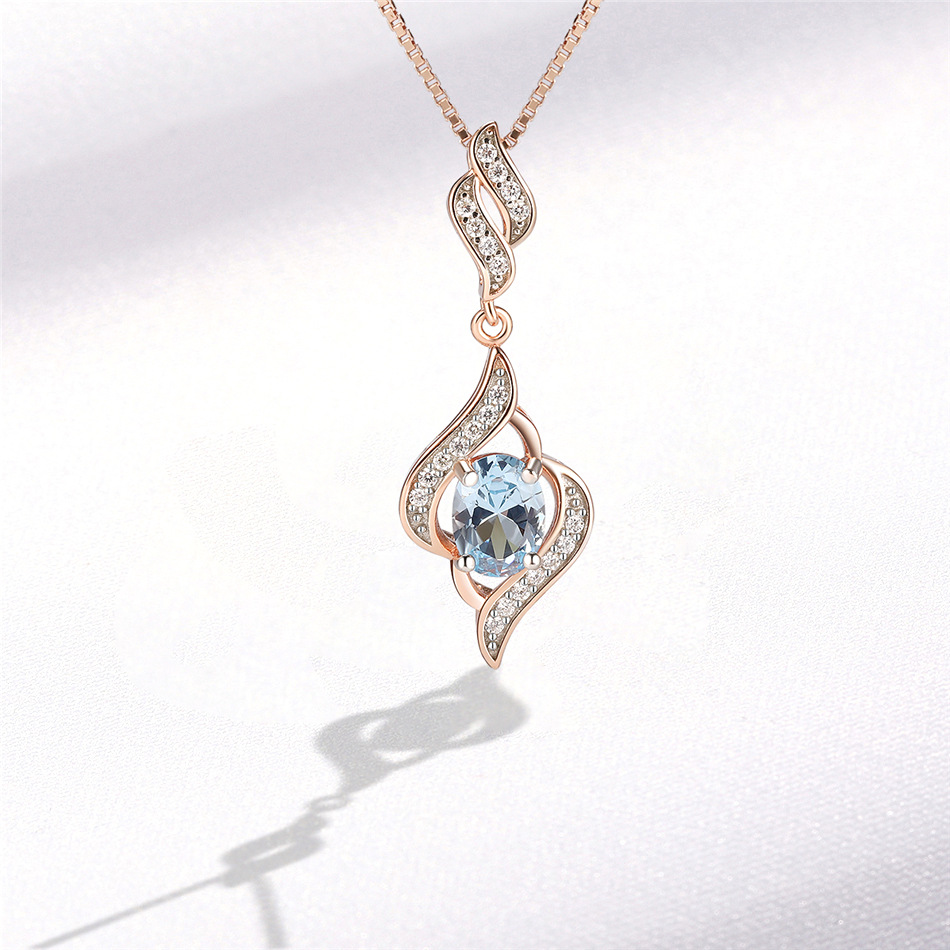 JBJJEWELLERY - Fashion Silver Rose Gold Cover Blue Stone Necklace