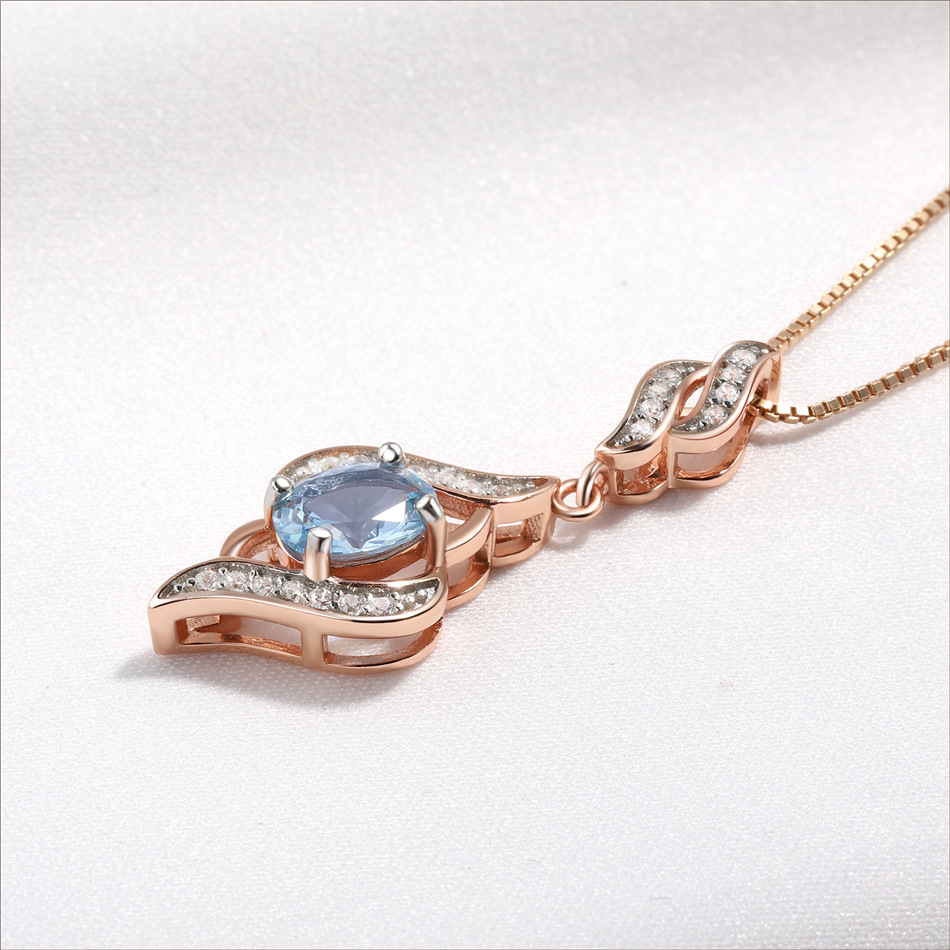 Fashion Silver Rose Gold Cover Blue Stone Necklace 