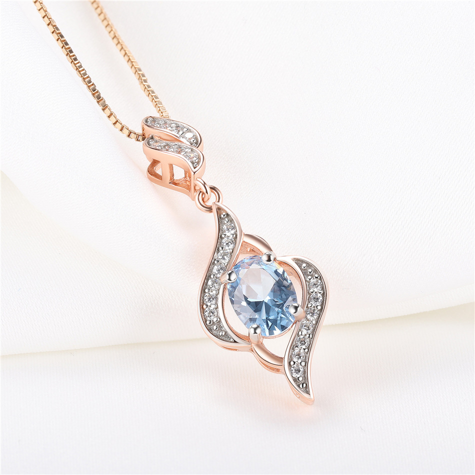 Fashion Silver Rose Gold Cover Blue Stone Necklace 