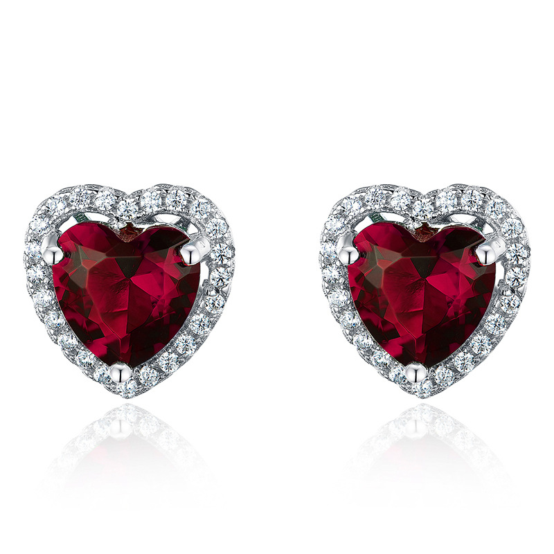 925 Silver Heart Earring Stud with Color Stone