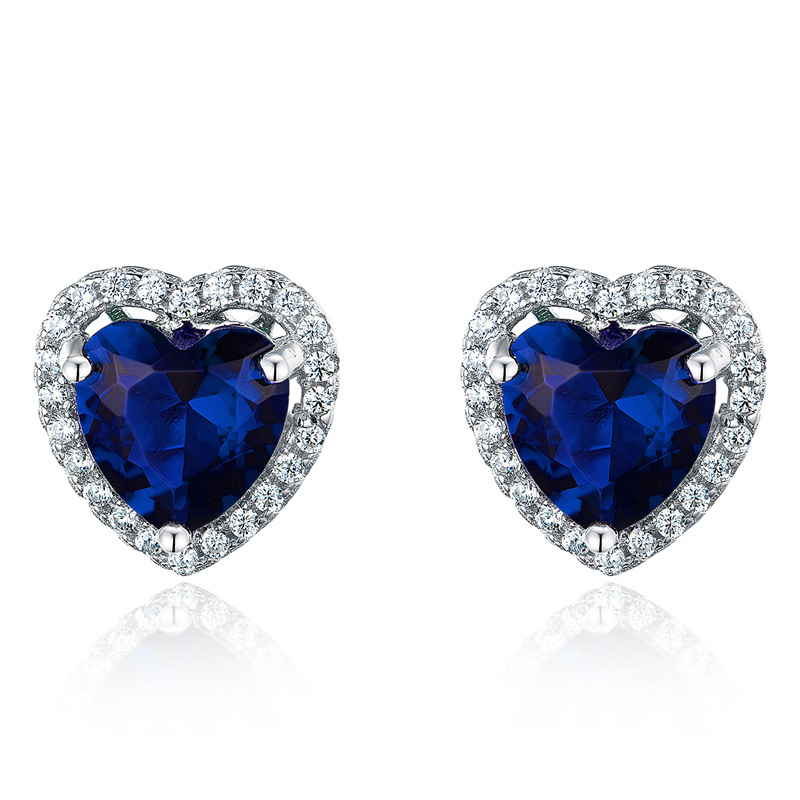 925 Silver Heart Earring Stud with Color Stone