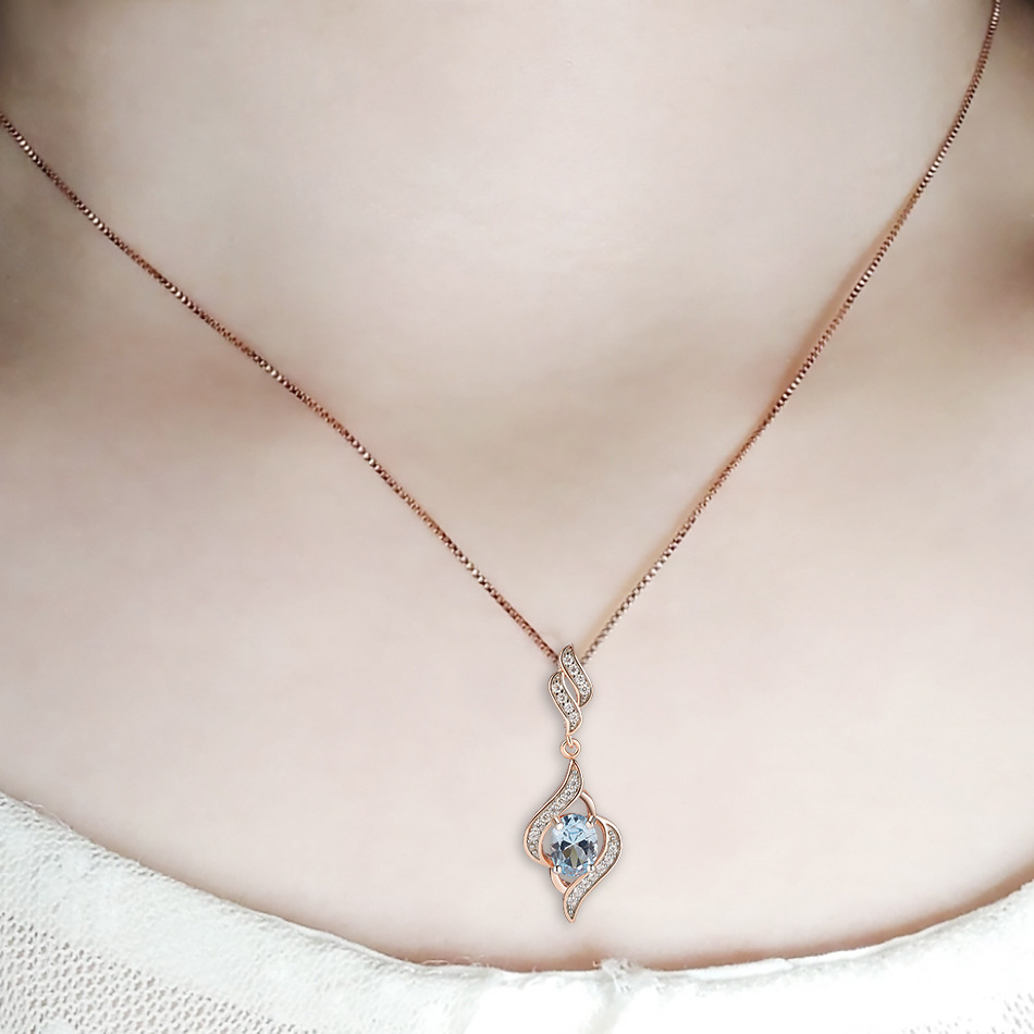 Fashion Silver Rose Gold Cover Blue Stone Necklace 