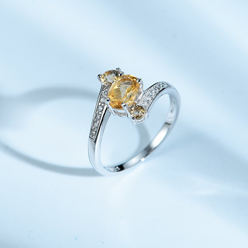 Natural Yellow Citrine Crystal 925 Silver Rings