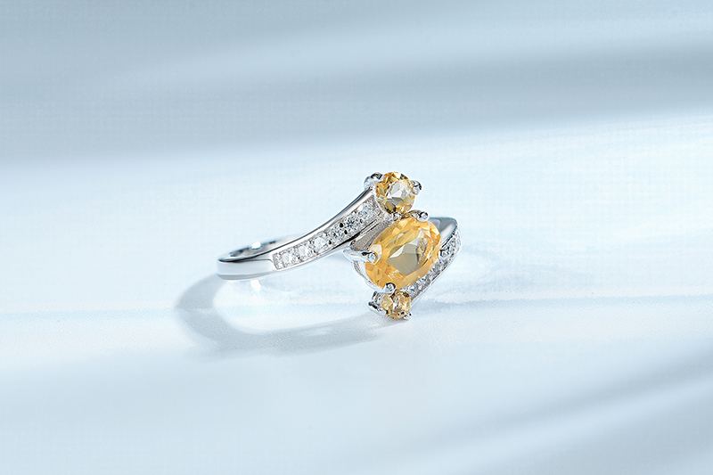 Natural Yellow Citrine Crystal 925 Silver Rings