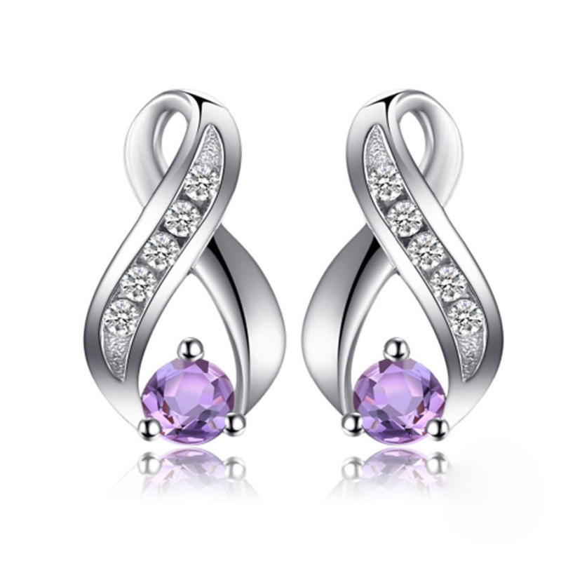 Infinity 925 Silver Earrings with Amethyst Natural Crystal