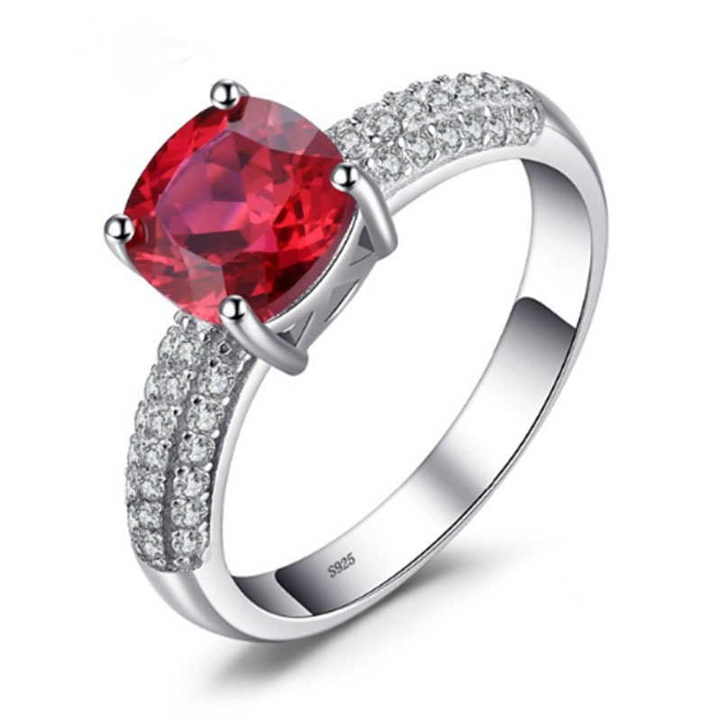 S925 Silver Rings with Ruby Color CZ Stone