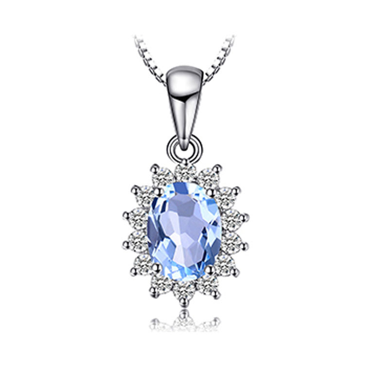 925 Sterling Silver Pendants Necklace with Oval Color Stone