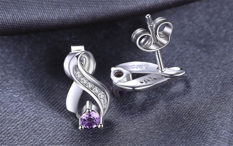 Infinity 925 Silver Earrings with Amethyst Natural Crystal