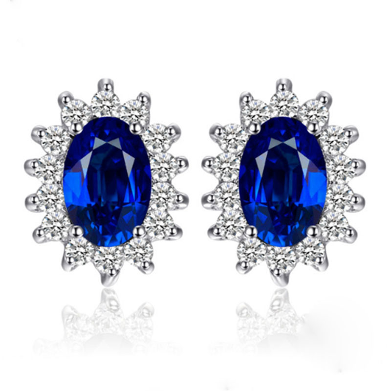 S925 Silver Earrings with Color CZ Stone Fashion Jewelry