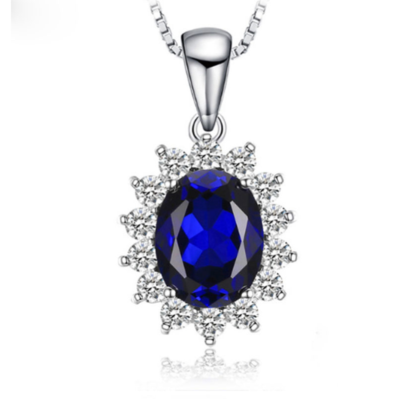 925 Sterling Silver Pendants Necklace with Oval Color Stone