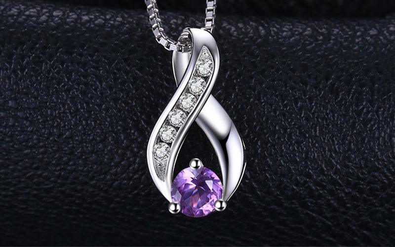 S925 Silver Necklace Pendants with Natural Amethyst Crystal