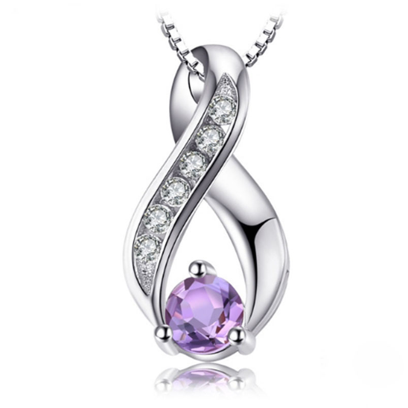 S925 Silver Necklace Pendants with Natural Amethyst Crystal