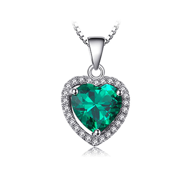 S925 Silver Heart Shape Necklace Pendants with Color CZ Crystal