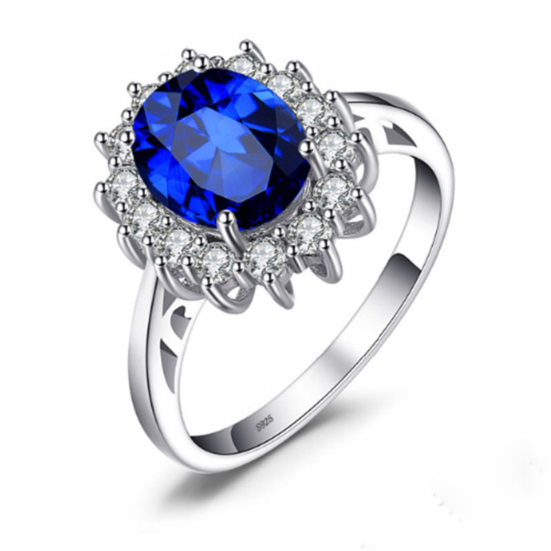 925 Silver Rings with Oval Color Crystal CZ Stone