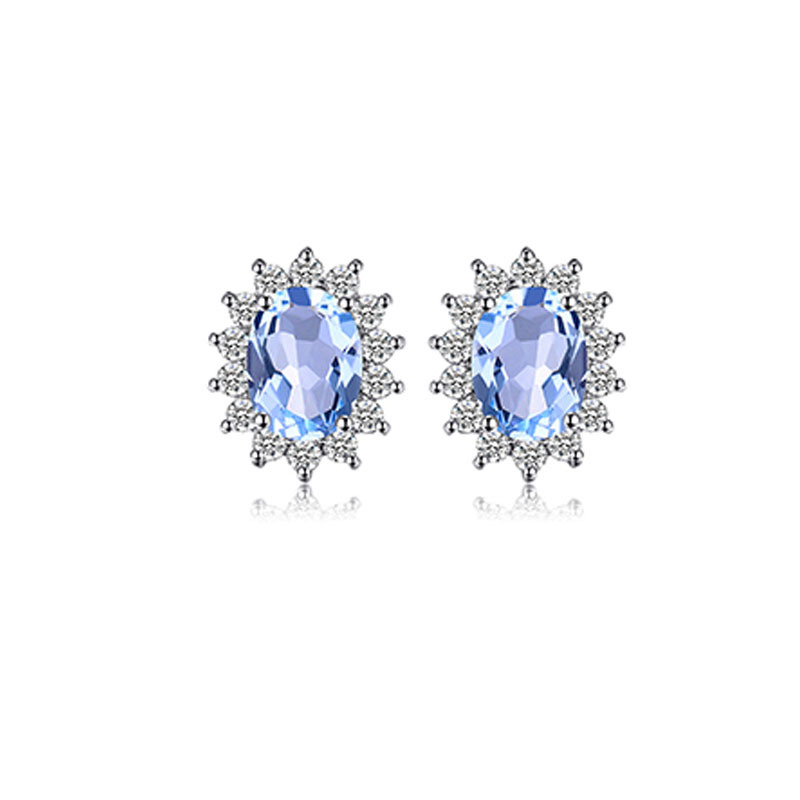 S925 Silver Earrings with Color CZ Stone Fashion Jewelry