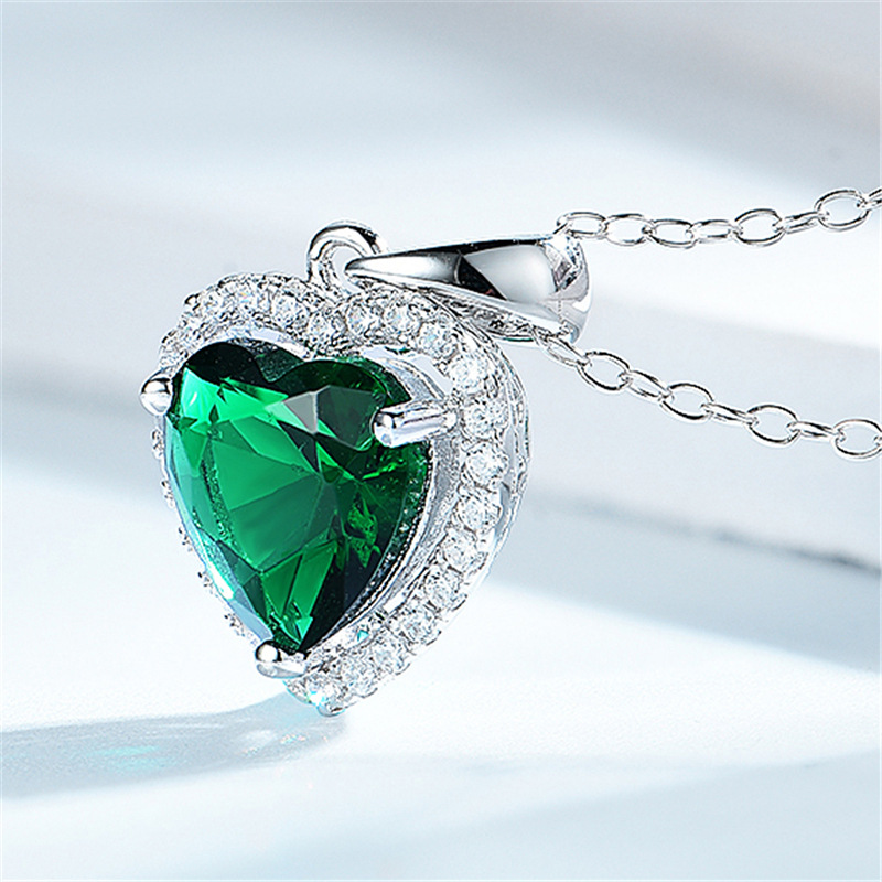 S925 Silver Heart Shape Necklace Pendants with Color CZ Crystal