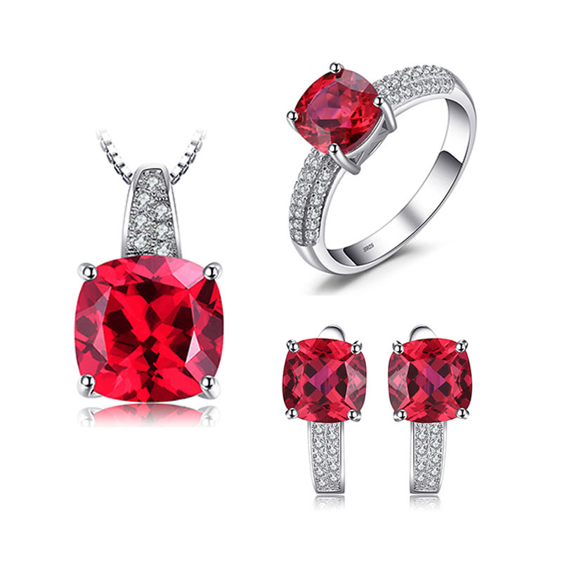 S925 Silver Jewelry Set with Ruby Color CZ stone