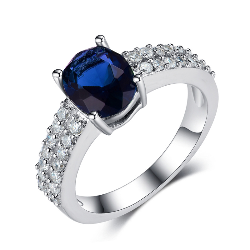 925 Silver Rings with Sapphire Color CZ Stone