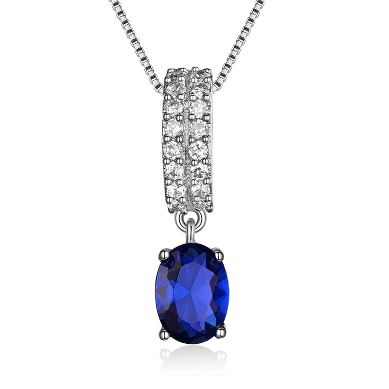 Oval Shape Gemstone Necklace Pendants Silver Fashion Jewelry