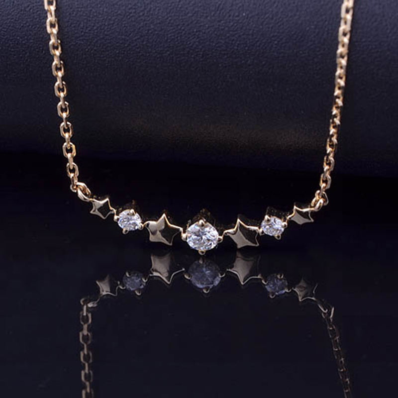 18K Yellow Gold Star And Diamond Necklace Pendants