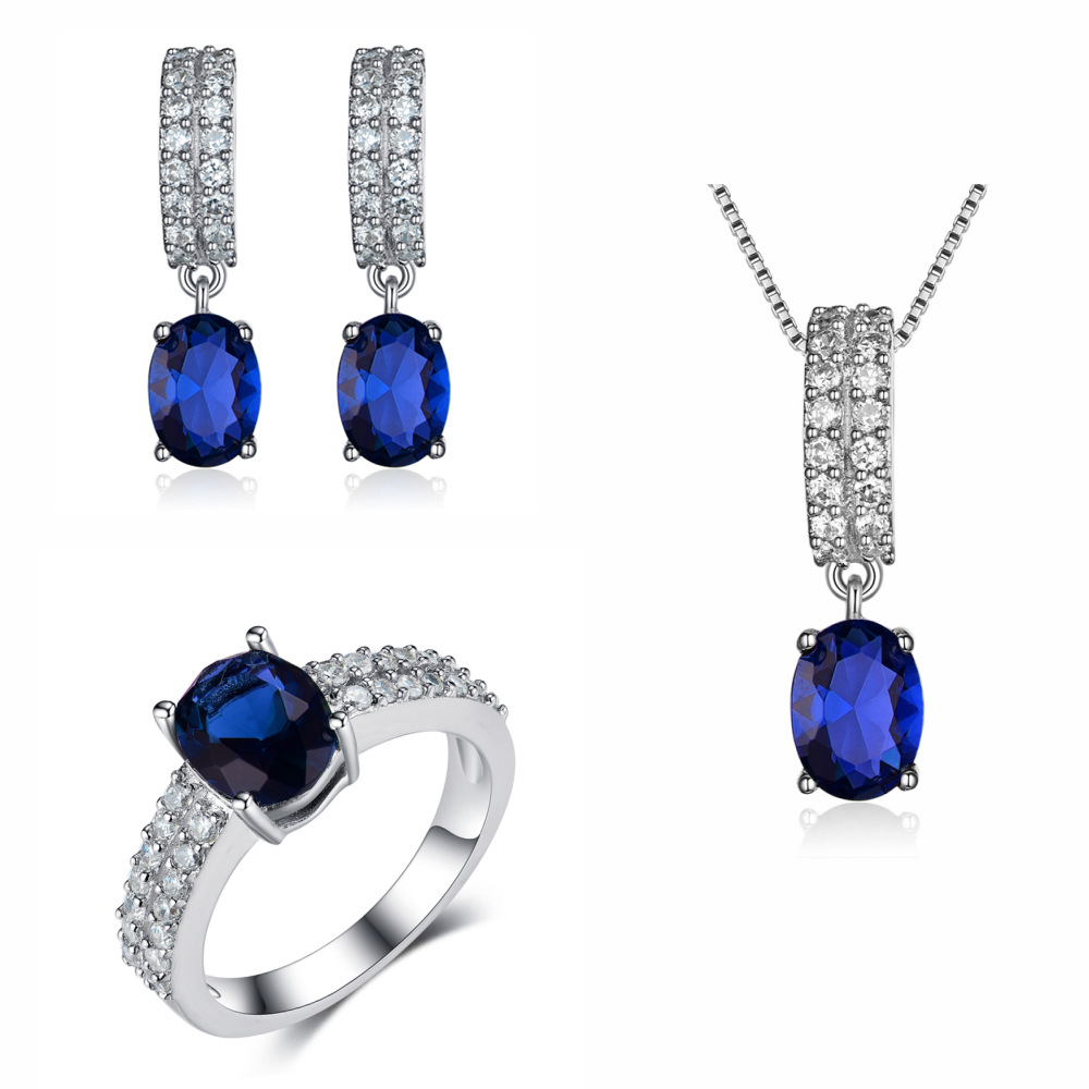 S925 Silver Jewelry Set with Oval Shape Sapphire Stone Color