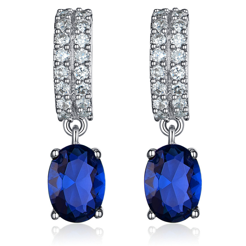 Silver Earrings with Color Oval CZ Stone Fashion Jewelry