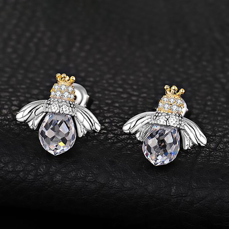 Honey Bee Animal Earrings Studs Fashion 925 Silver Jewelry