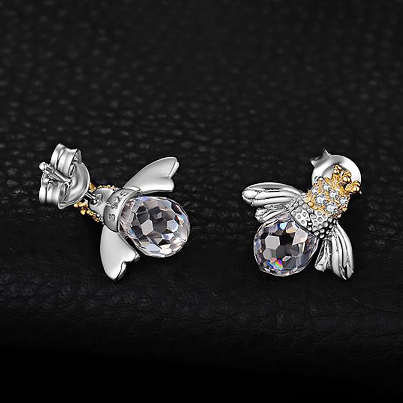 Honey Bee Animal Earrings Studs Fashion 925 Silver Jewelry