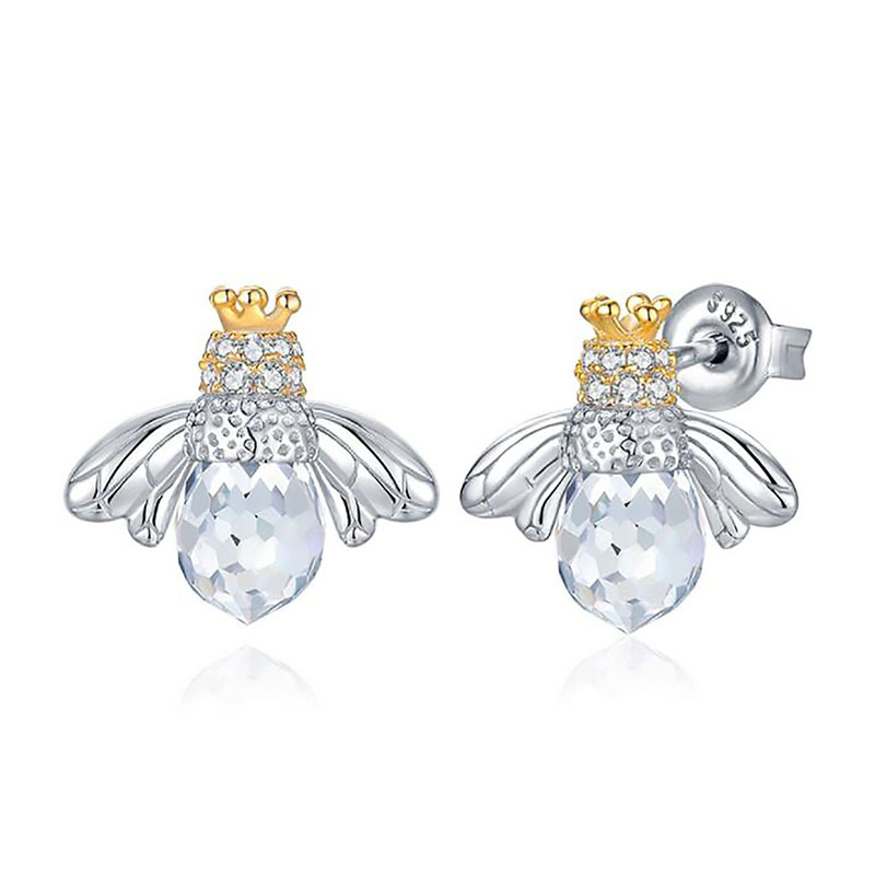 Honey Bee Animal Earrings Studs Fashion 925 Silver Jewelry