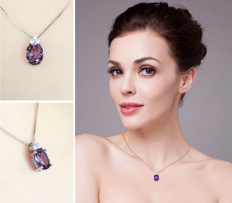 Fashion Necklace 925 Silver Jewelry with Purple Crystal