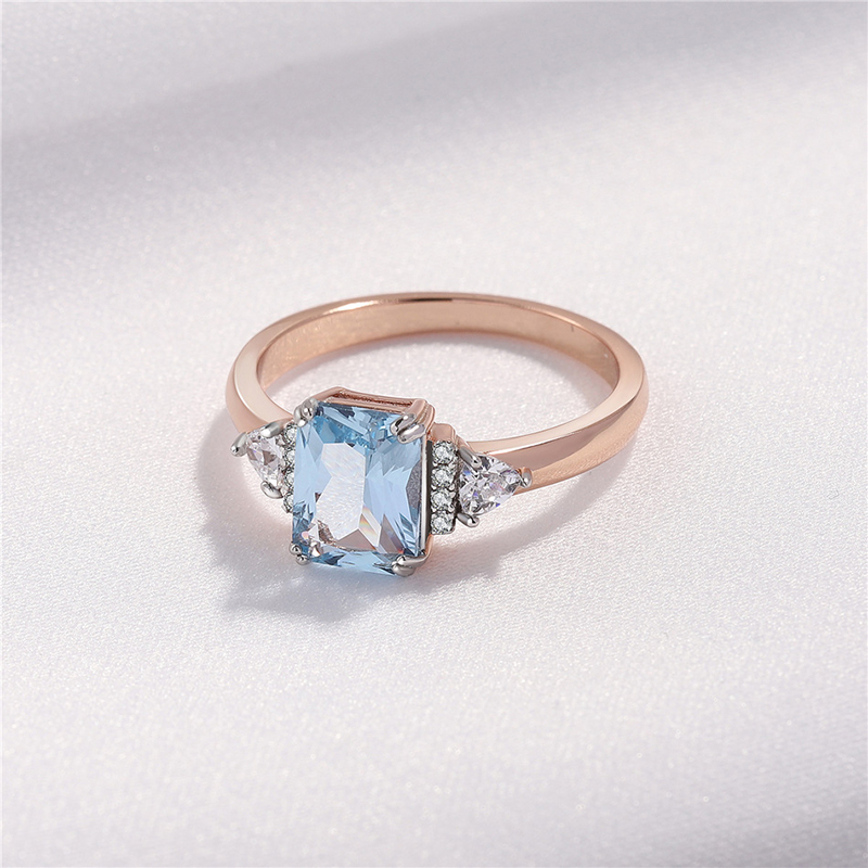 Two Tone 925 Silver Rings with Sky Blue Topaz