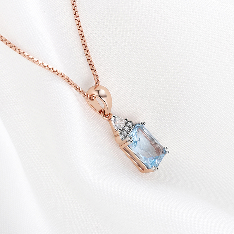 18K Rose Gold Plating 925 Silver Necklace Pendants with Sky Blue Topaz