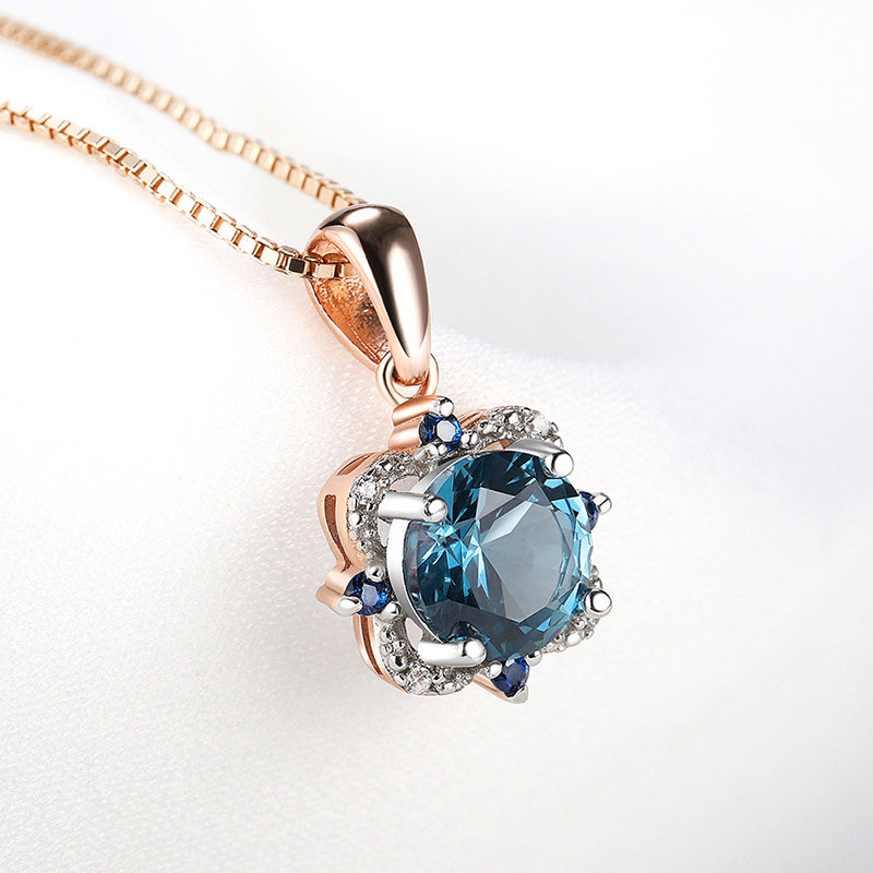 Rose Gold Plating Fashion Jewelry 925 Silver Necklace London Blue Topaz