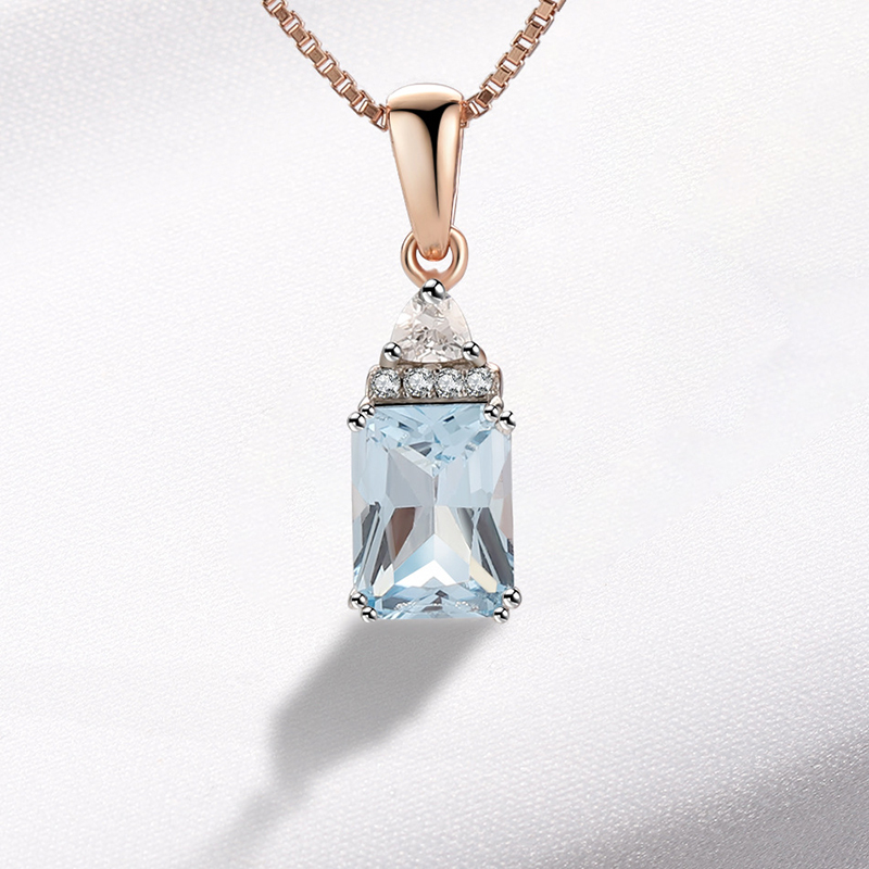 18K Rose Gold Plating 925 Silver Necklace Pendants with Sky Blue Topaz