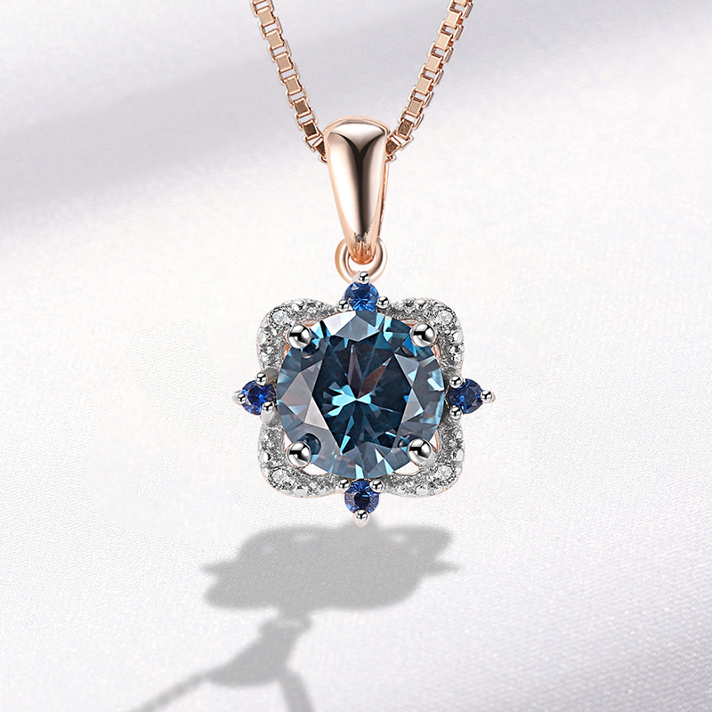 Rose Gold Plating Fashion Jewelry 925 Silver Necklace London Blue Topaz