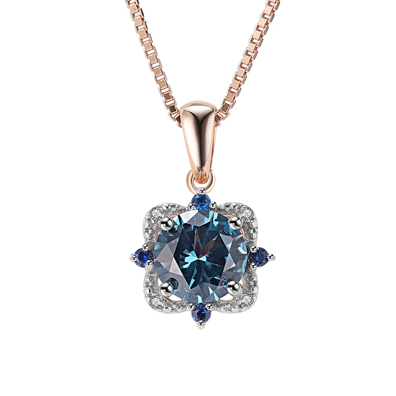 Rose Gold Plating Fashion Jewelry 925 Silver Necklace London Blue Topaz