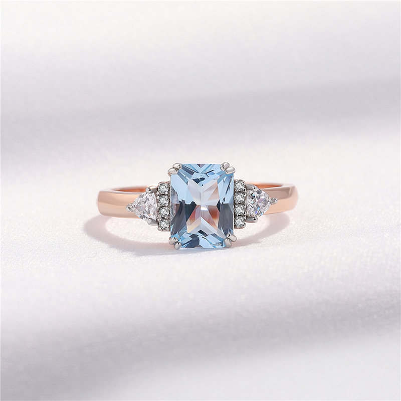 Two Tone 925 Silver Rings with Sky Blue Topaz