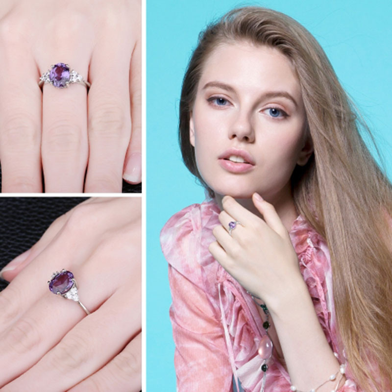 Oval Shape Amethyst 925 Silver Rings