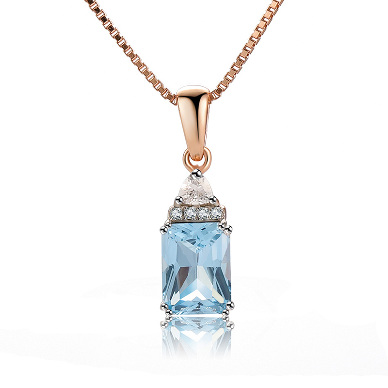 18K Rose Gold Plating 925 Silver Necklace Pendants with Sky Blue Topaz