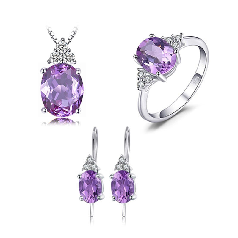 925 Silver Jewelry Set Natural Amethyst