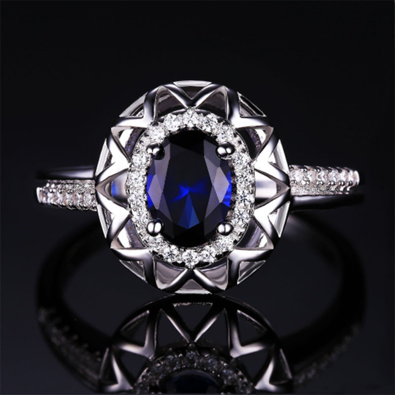 925 Silver Rings Oval Shape Crystal Color Stone