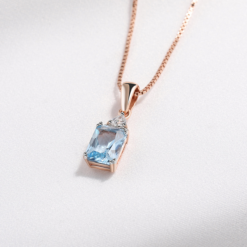 18K Rose Gold Plating 925 Silver Necklace Pendants with Sky Blue Topaz