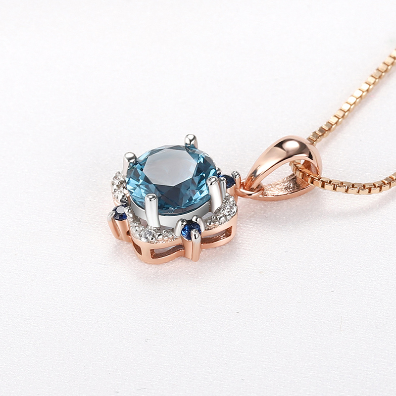 Rose Gold Plating Fashion Jewelry 925 Silver Necklace London Blue Topaz