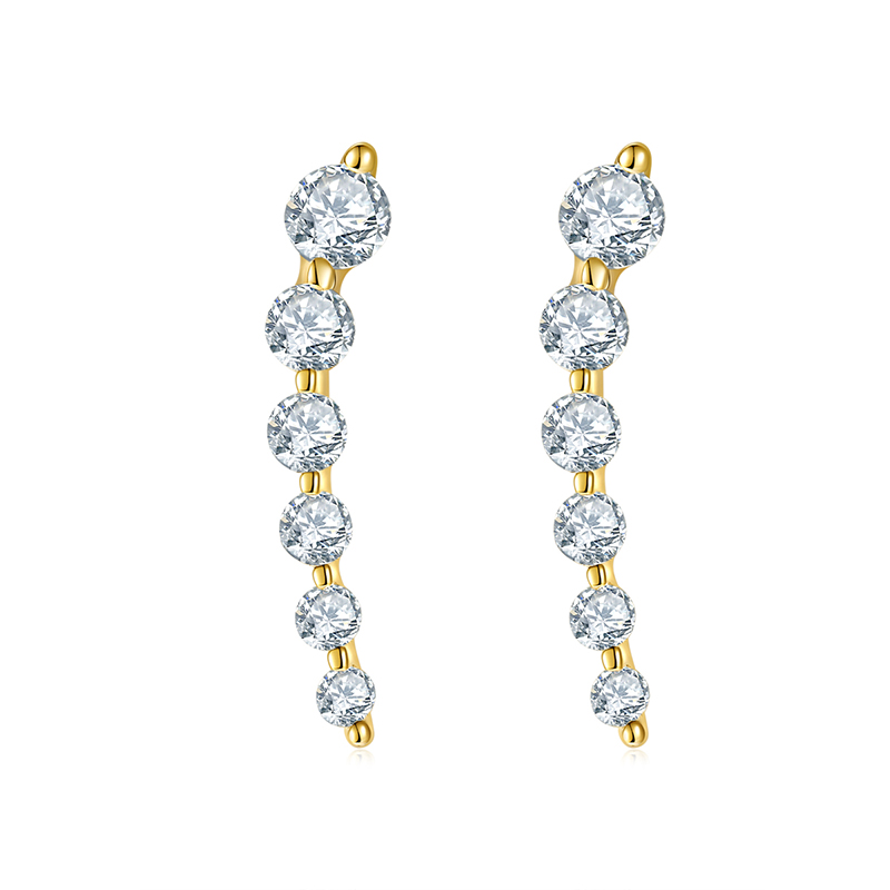 18K Yellow Gold Diamond Cuff Earrings Studs