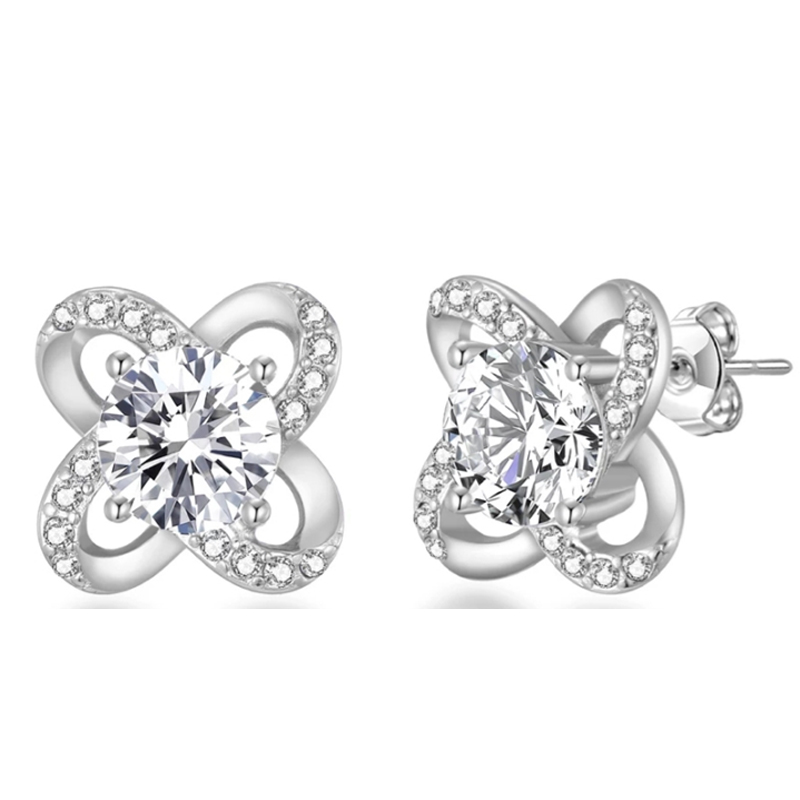Fashion Rose Gold Plated 925 Silver Flower Earring Studs Jewelry