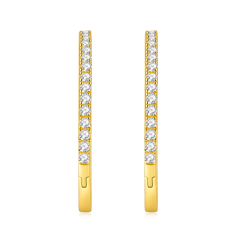 18K Yellow Gold Round Diamond Earring Hoops Fashion Jewelry
