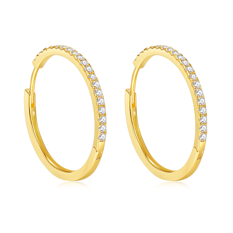 18K Yellow Gold Round Diamond Earring Hoops Fashion Jewelry
